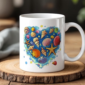 Taza de cerámica con forma de concha de mar (330 ml), diseño de playa oceánica colorida, ideal para amantes de la playa.