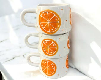 Handmade Citrus Ceramic Mug Set – Orange Fruit Design, 200ml - Etsy
