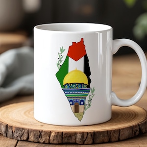 Palestine Ceramic Mug 330ml Dome of the Rock Design Coffee Cup Gift Palestinian Flag Al Aqsa Mosque Ramadan Muslim Gift