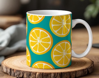 Zitronen Tasse 330ml Zitrus Frucht Muster Tasse Sommer Vibe Kaffeetasse Hellgelb Küche Geschenk Frisches und Spaß Design