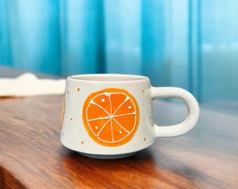 Handmade Orange Ceramic Mug 200 ml Citrus Fruit Coffee Cup Unique Pottery Tea Mug Cute Kitchen Gift