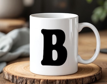 Custom Initial Mug Bold Monogram Letter Cup 330 ml Ceramic Gift Personalized Minimal Coffee Mug