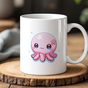 Tazza Kawaii a forma di polpo, graziosa tazza rosa con creatura marina, 11 oz, in ceramica, regalo per gli amanti dell&#39;oceano e degli anime.