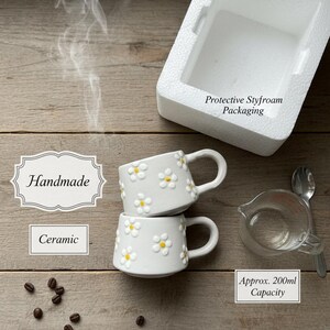 Handmade Daisy Mug 200 ml Ceramic Coffee Cup Cute Floral Pottery Mug Cottagecore Kitchen Gift image 5