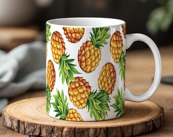 Tropical Pineapple Mug 330ml Summer Fruit Coffee Cup Cute Aesthetic Ceramic Cup Fun Kitchen Gift Idea for Her or Him