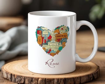 Caneca Roma 330 ml Coração Itália Landmark Cup Presente para Amantes de Viagens e Fãs de Roma
