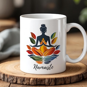 Namaste Yoga Mug Colorful Meditation Lotus Coffee Cup Spiritual Gift for Yogis and Mindfulness Lovers