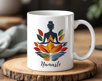 Namaste Yoga Tasse Bunte Meditation Lotus Kaffeetasse Spirituelles Geschenk für Yogis und Achtsamkeit Liebhaber