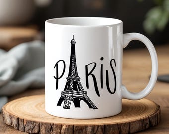 Paris Eiffel Tower Mug 330 ml Minimal Black White Travel Cup Romantic France Gift Idea