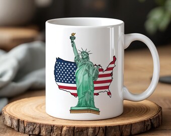 Vrijheidsbeeld en kaart van de VS Mok Patriottische Amerikaanse vlag Koffiekopje Onafhankelijkheidsdag Cadeau 330 ml keramische theemok