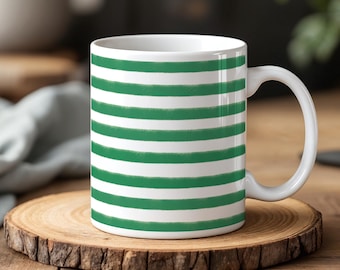 Green Striped Ceramic Mug Minimalist Coffee Cup for Modern Kitche Gift for Her Ceramic Drinkware
