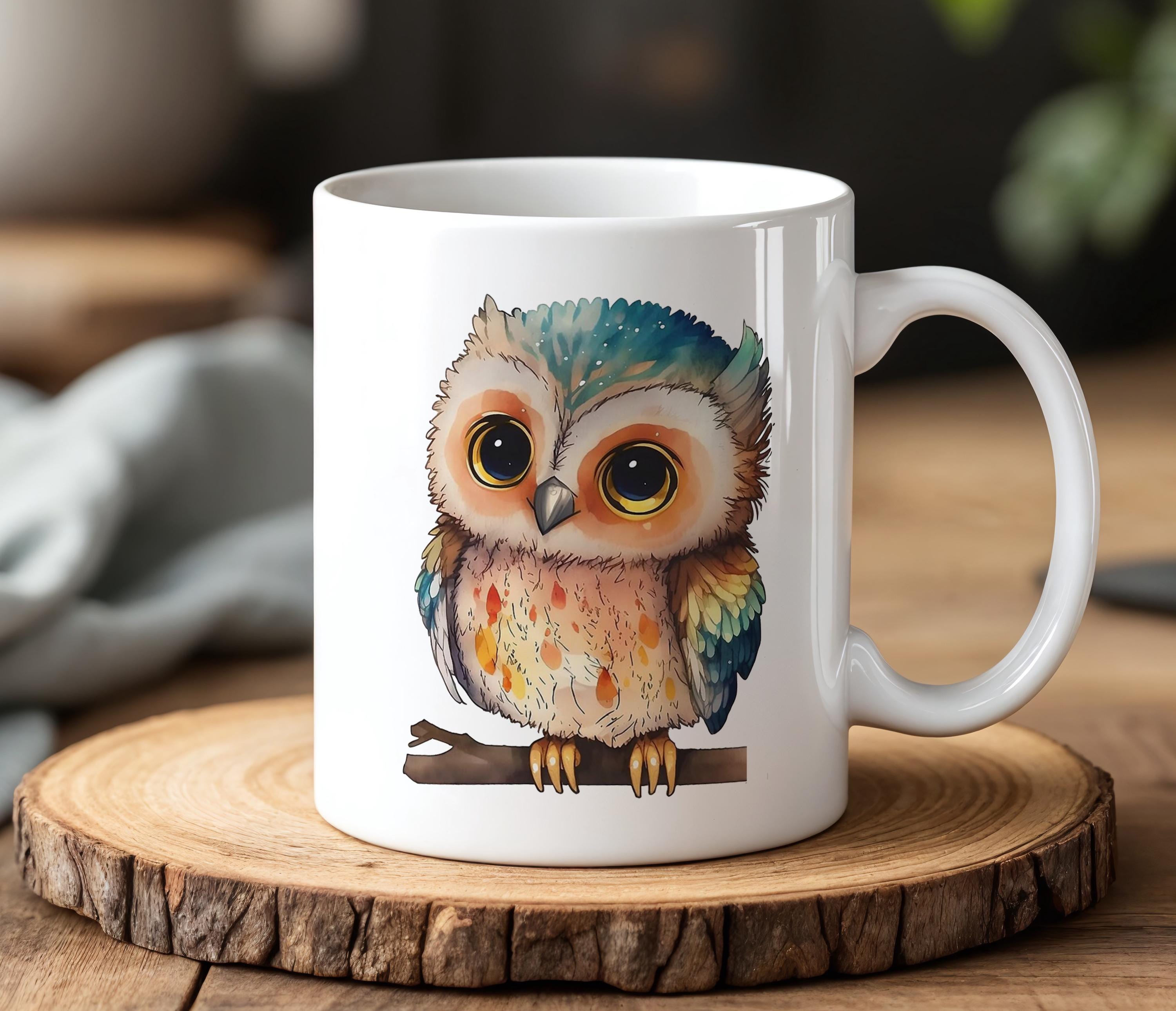 Cute Colorful Owl Mug Adorable Watercolor Owl Illustration Coffee Cup Nature Bird Lover Gift Whimsic
