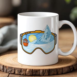 Winter Mountain View Mug 330 ml Snowy Peaks Design Ski Lift Scene Cozy Winter Coffee Cup