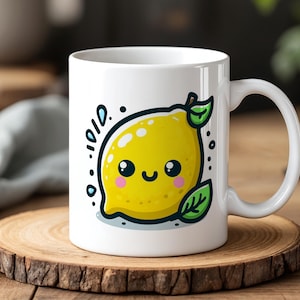 Kawaii Lemon Mug Cute Yellow Fruit Cartoon Cup 11 oz Ceramic Gift for Kids, Teens & Fruit Aesthetic Lovers