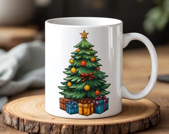 Tazza Da Caffè 325 Ml Albero Di Natale Tropicale, Ceramica, Regalo Originale Per Amici E Colleghi