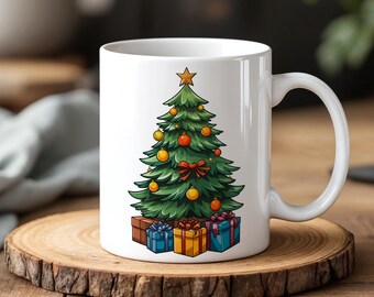 Tazza Da Caffè 325 Ml Albero Di Natale Tropicale, Ceramica, Regalo Originale Per Amici E Colleghi