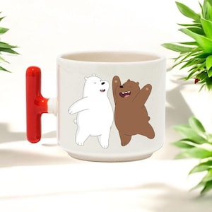Tazza "Friends Bear" da 250 ml in ceramica con manico rosso, a forma di animale dei cartoni animati, regalo adorabile per bambini e amanti degli orsi