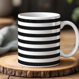 330 ml Black White Striped Mug Minimal Modern Ceramic Coffee Cup Classic Monochrome Tea Mug