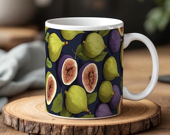 Fig Pattern Mug Colorful Fruit Illustration Ceramic Coffee Cup Unique Fig Lover Gift 330ml