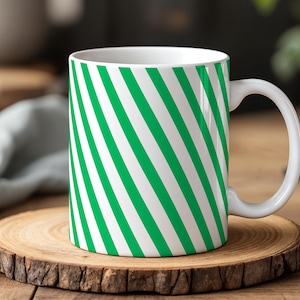 Green Striped Mug Diagonal Pattern Ceramic Coffee Cup Modern Minimalist Gift for Coffee Lovers