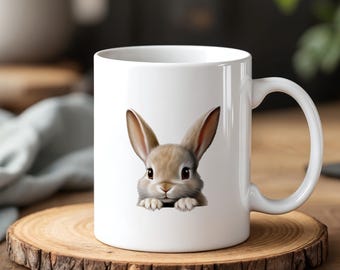 Cute Bunny Mug 330ml  Adorable Rabbit Coffee Cup  Animal Lover Gift  Easter Mug  Kawaii Bunny Cup for Her or Kids