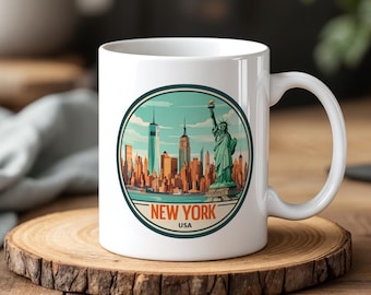 New York City Mug 330ml Statue of Liberty and Skyline Souvenir Cup NYC Gift for Travelers and Urban Lovers