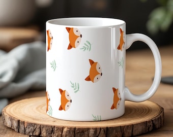 Minimalistische mok met vospatroon Leuke 11 oz keramische koffiekop met bosdierenontwerp, cadeau voor kinderen en natuurliefhebbers, vaatwasmachinebestendig