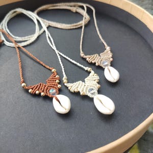 Macrame Seashell Necklace – Boho Cord Pendant with Cowrie Shell & Beads – Adjustable, Beach Style Jewelry gift for her gift for birthday