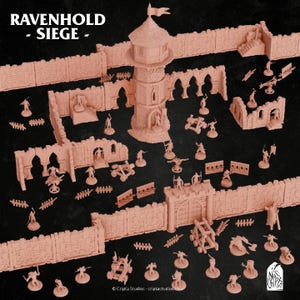 Paquete STL de Asedio de Ravenhold: Miniaturas de D&D a escala de 32 mm, humanos y hombres lagarto, con soportes preinstalados o sin ellos.