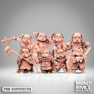 The Barkonians STL Bundle - Pre-unterstützte und nicht unterstützte Dateien - 32 mm-Skala - D & D - Path Finder - Dog Folk Mops Dobermann - Gebrochener Amboss