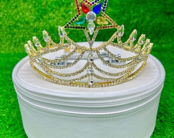 O.E.S Rhinestones Crown Adjustable Freemason Masonic OES Grand Matron GOLD TONE