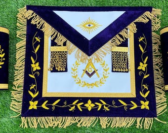 Masonic Grand Lodge Master Mason 100% Lambskin Apron With Matching Cuffs
