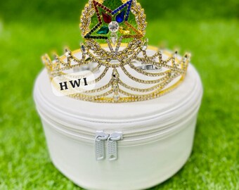 Freemason Masonic 4 STARS OES GOLD TONE Rhinestones O.E.S Adjustable CROWN Tiara Masonic Order of Eastern Star OES Crown New Design Eastern  main image 4