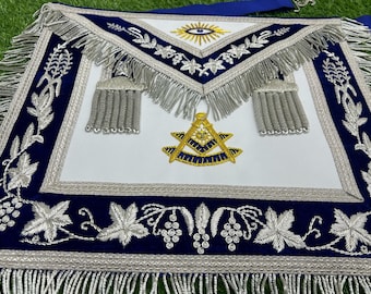 Masonic Past Master Hand Embroidery Apron Blue & Silver