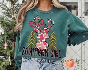 Southern Girl Hunting Deer PNG: Preppy Digital Design (Digital Download)