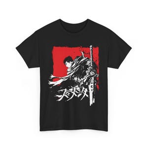 Berserk Guts Anime T-Shirt - Dark Fantasy Manga Tee for Otaku - Samurai Warrior Graphic Tee, Black Swordsman Aesthetic