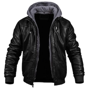 Men’s Sheepskin Leather Jacket with Removable Hood – 6 Pocket | Inner Lining | Sizes XS–3XL