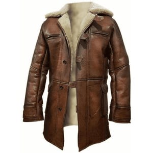 The Dark Knight Rises Tom Hardy Bane Shearling Distressed Leather Coat Jacket