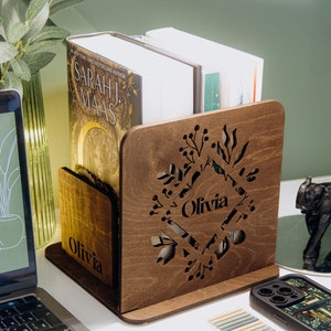 Personalized Book Holder Stand. Book Lover Gift. Book Nook. Book Accessories. Custom Gift For Readers. Wooden Book Valet. Nightstand Book.