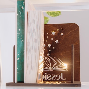 Custom Perforated Book Stand with Name, Wooden Book Holder, Unique Gift for Readers, Nightstand Book Holder, Personalized Christmas Gift