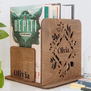 Adjustable Book Stand with Name. Personalized Book Lover Gifts. Custom Gift For Readers. Wood Nightstand Book Holder.