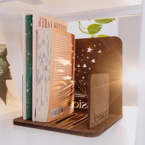 Perforated Book Stand Holder with Name, Custom Book Nook, Unique Gift for Readers, Nightstand Book Holder, Personalized Christmas Gift Idea