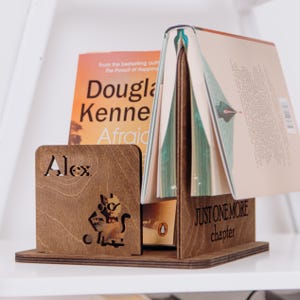Just One More Chapter Book Holder. Personalized Gift For Readers. Wooden Book Stand Holder With Reading Cat. Mothers Day Gift.