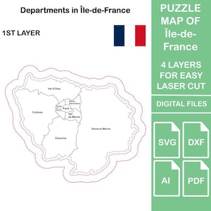 Laser cut files, vector files, France puzzle map, Paris, svg dxf pdf ai, Europe, file for laser cut, laser cutting, laser engraving
