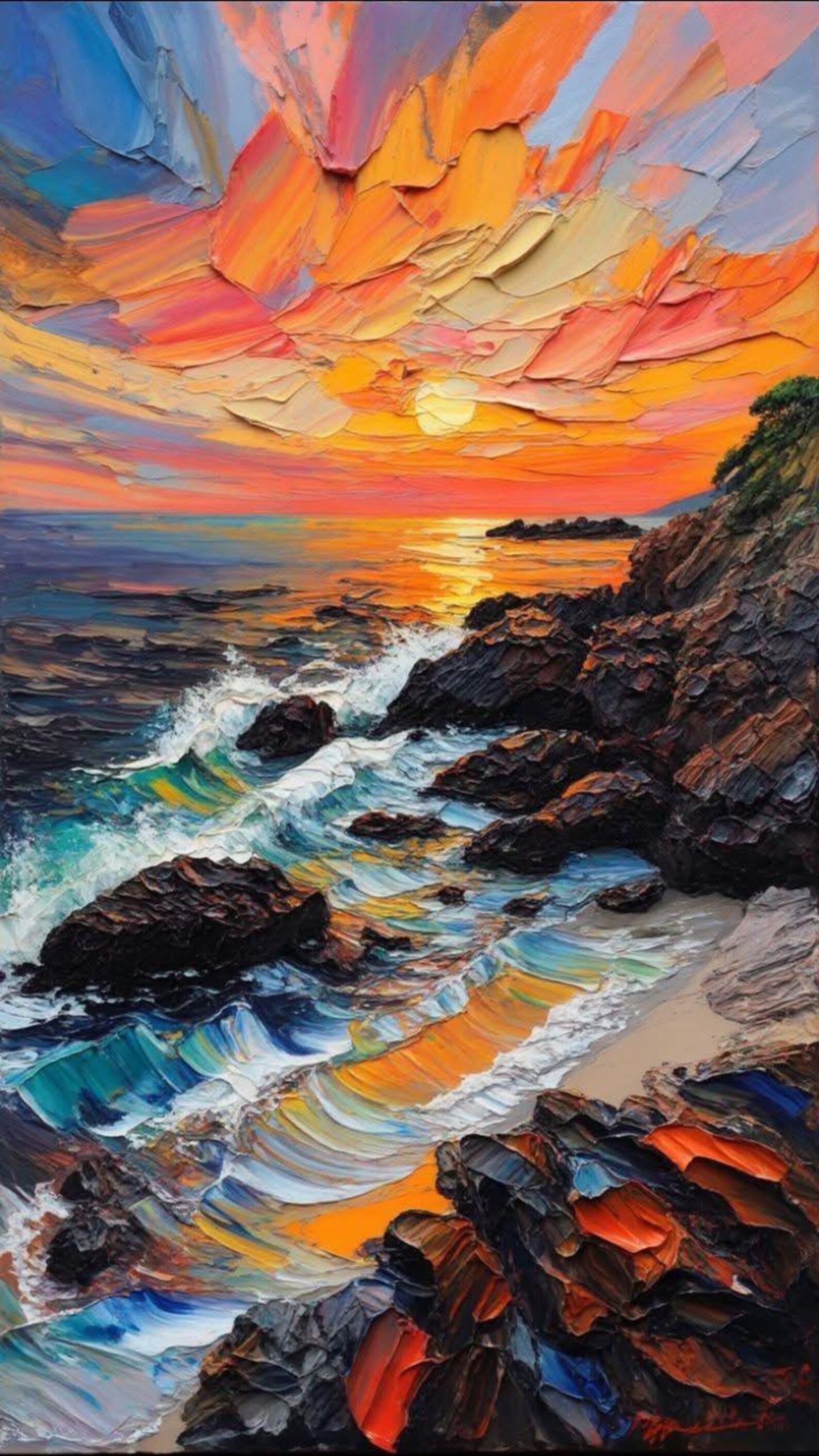 Textured Sunset Oil Painting on Canvas, Abstract Seascape Wall Art - Etsy