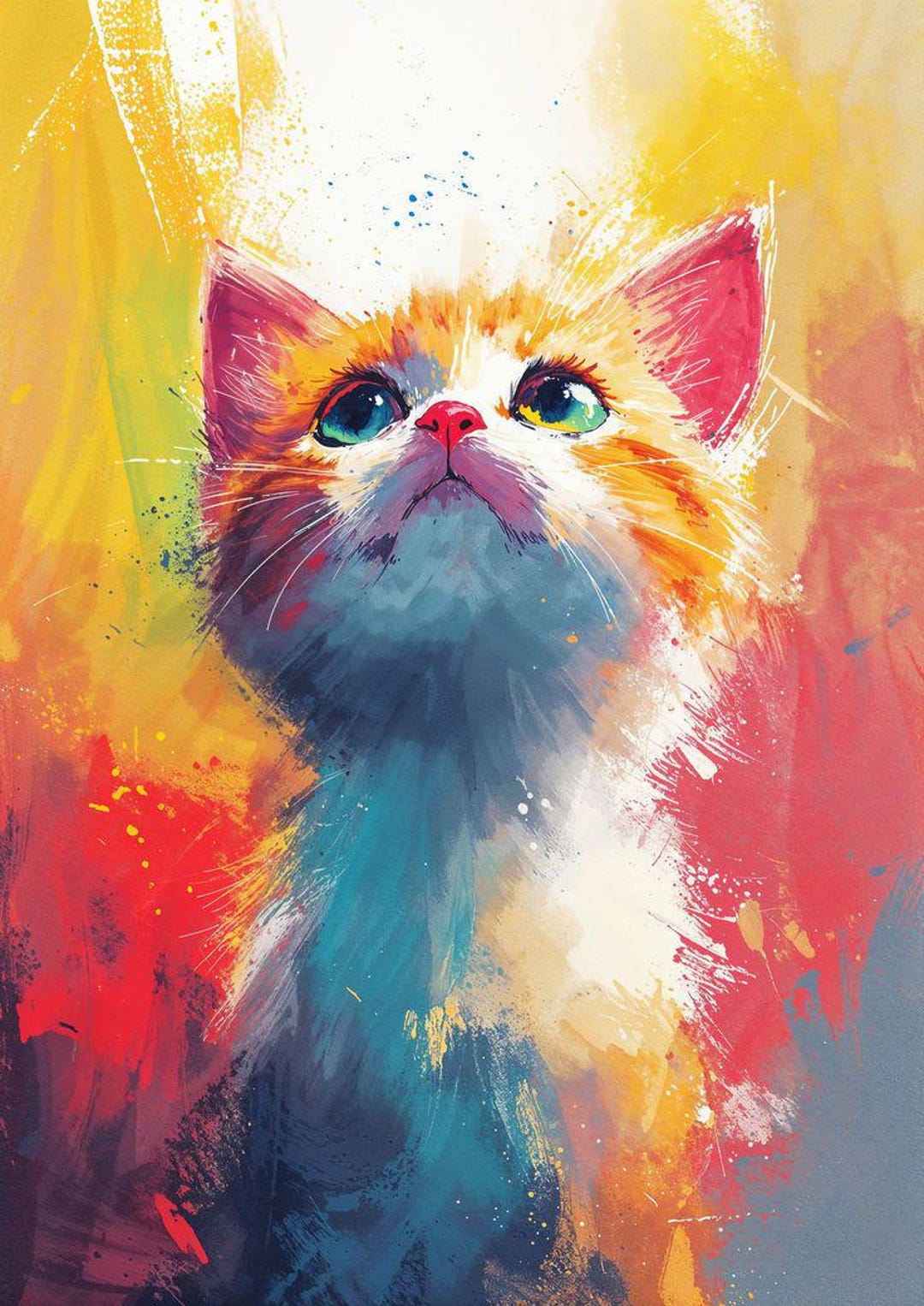 Set of 2 Eclectic Cat Painting Prints: Trendy Maximalist Wall Art ...