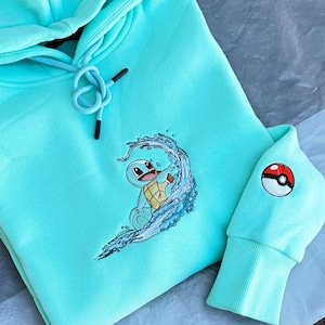 Anime Poke Character, Poke Squirtle Embroidered Sweatshirt, Embroidery Sweatshirt, Poke Hoodies, Customized Sweatshirt, Gift for friend