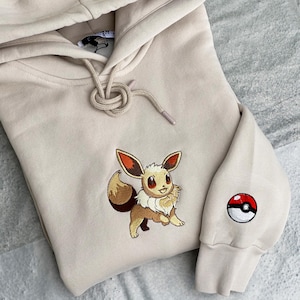 Anime Poke Character, Poke Eevee Embroidered Sweatshirt, Embroidery Sweatshirt, Poke Hoodies, Customized Sweatshirt, Gift for friend