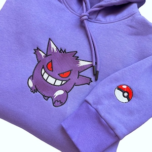 Anime Poke Character, Poke Gengar Embroidered Sweatshirt, Embroidery Sweatshirt, Poke Hoodies, Customized Sweatshirt, Gift for friend