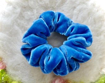 Hair Scrunchie Silk Velvet Hand Dyed Cornflower Blue